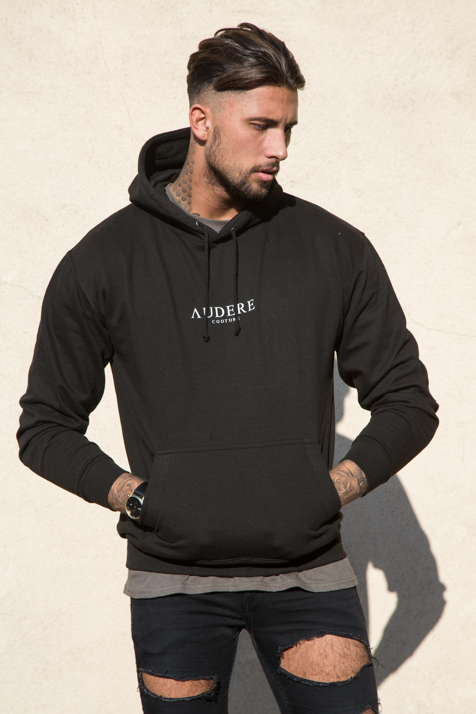Black Hoodie White Print – Audere Couture