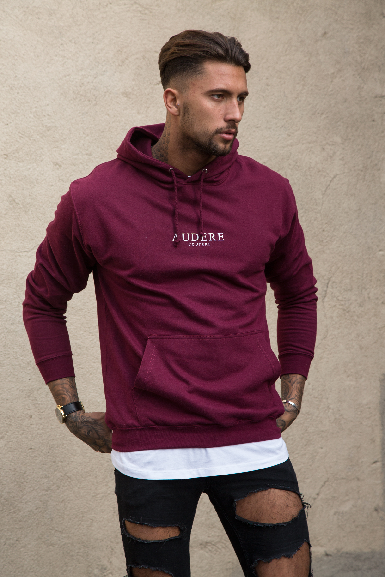 Maroon White Print Hoodie – Audere Couture