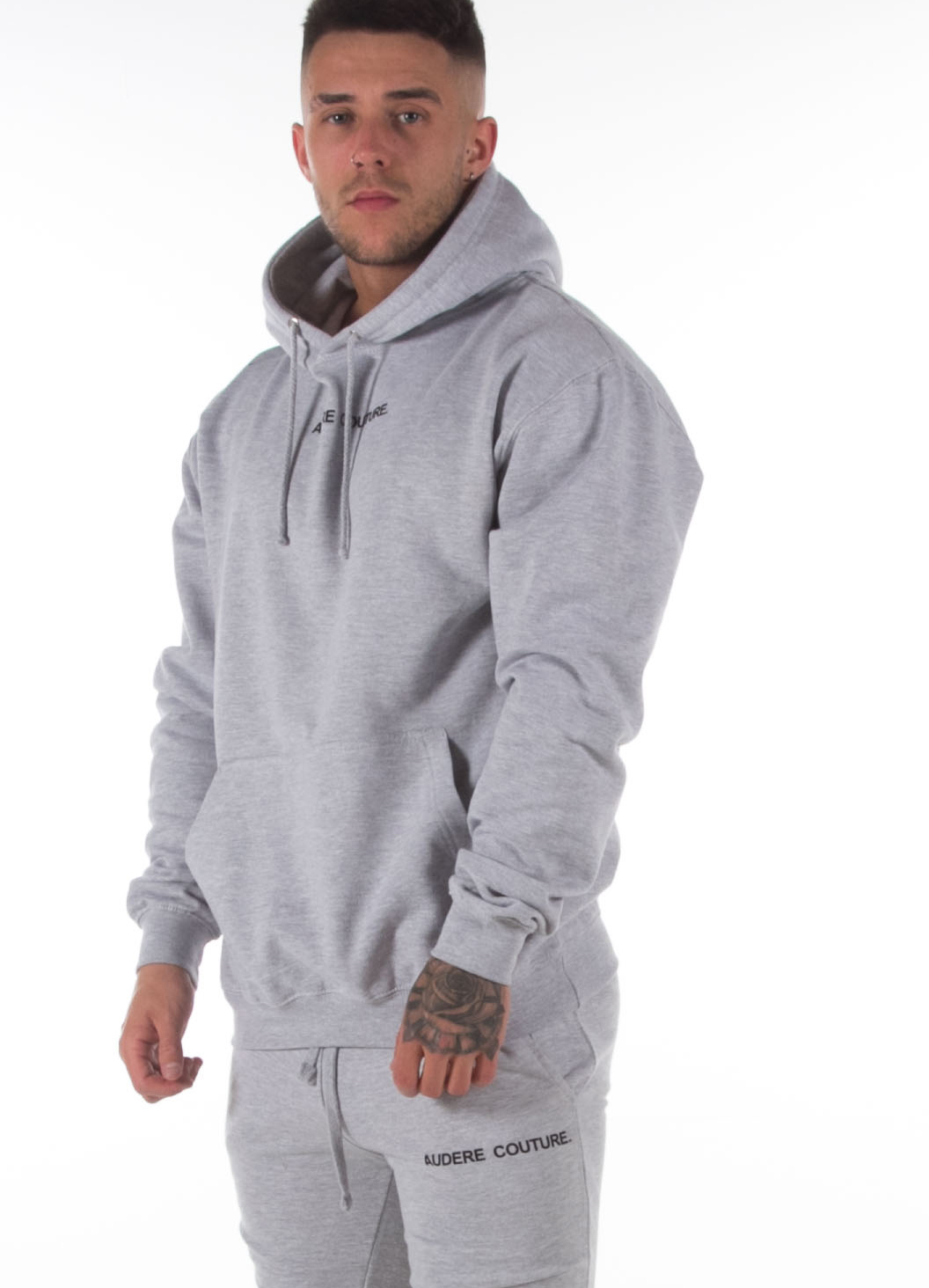 Grey Text Logo Hood – Audere Couture